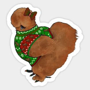 Red Silkie Chicken In An Ugly Christmas Sweater With Bow Sticker